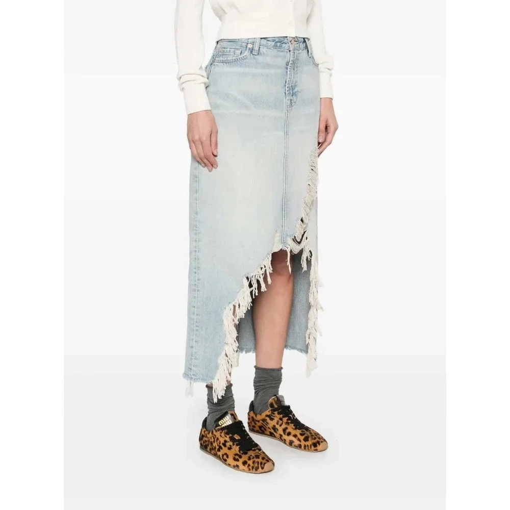 7 For All Mankind Distressed Asymmetrical Denim Maxi Skirt Size 27 - Picture 4 of 13